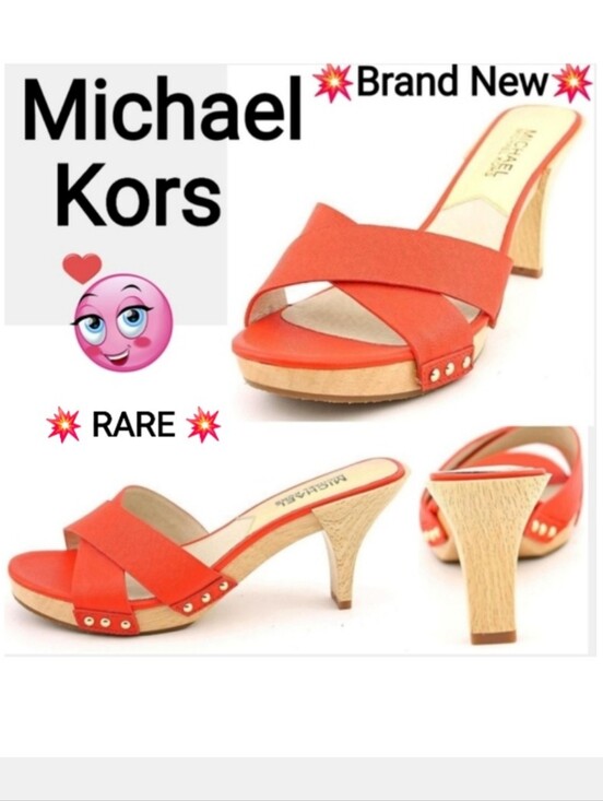 MICHAEL Michael Kors Shoes - Michael Kors Mandarin  Saffiano Leather Slide Sandles Wood Heel Size 9.5, Rare!